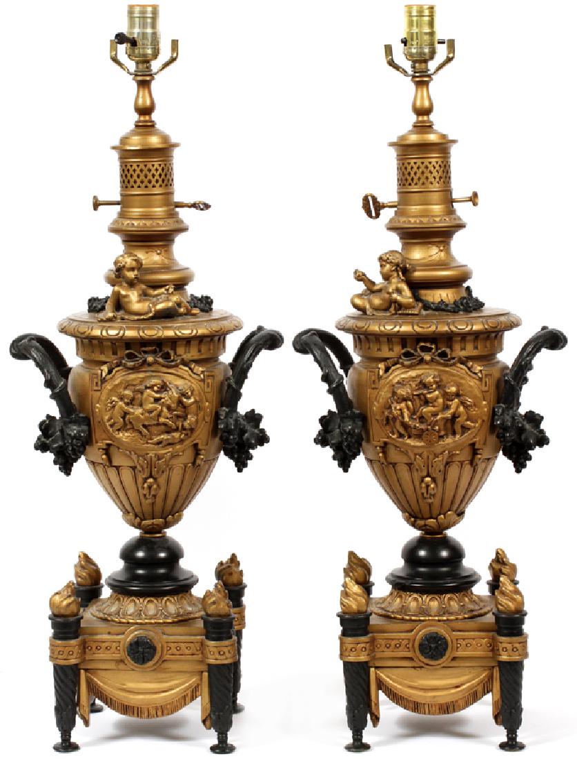 EDWARDIAN BAROQUE STYLE CAST METAL TABLE LAMPS PAIR (1 of 5)