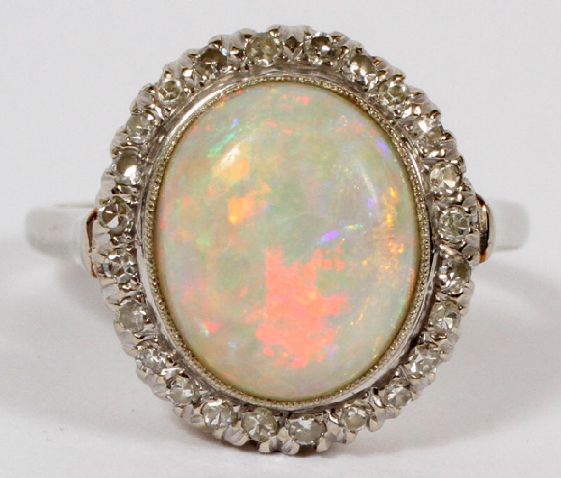 14KT WHITE GOLD OPAL & DIAMOND RING (1 of 2)