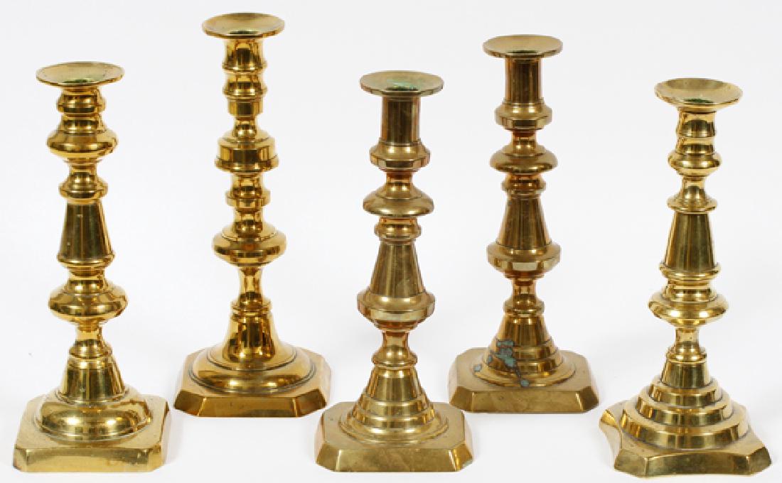 BRASS CANDLESTICKS ANTIQUE FIVE (1 of 2)