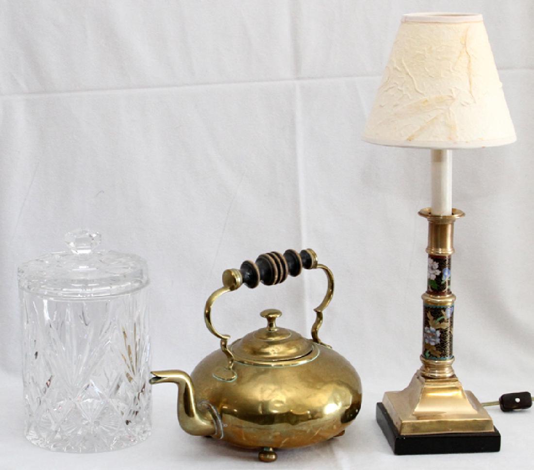 CLOISONNE & BRASS CANDLESTICK LAMP, TEAPOT (1 of 2)