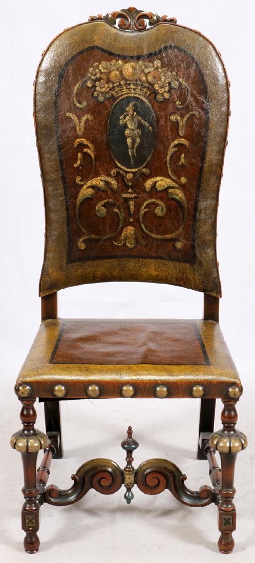 FLEMISH STYLE CARVED WALNUT & LEATHER CHAIR (1 of 2)