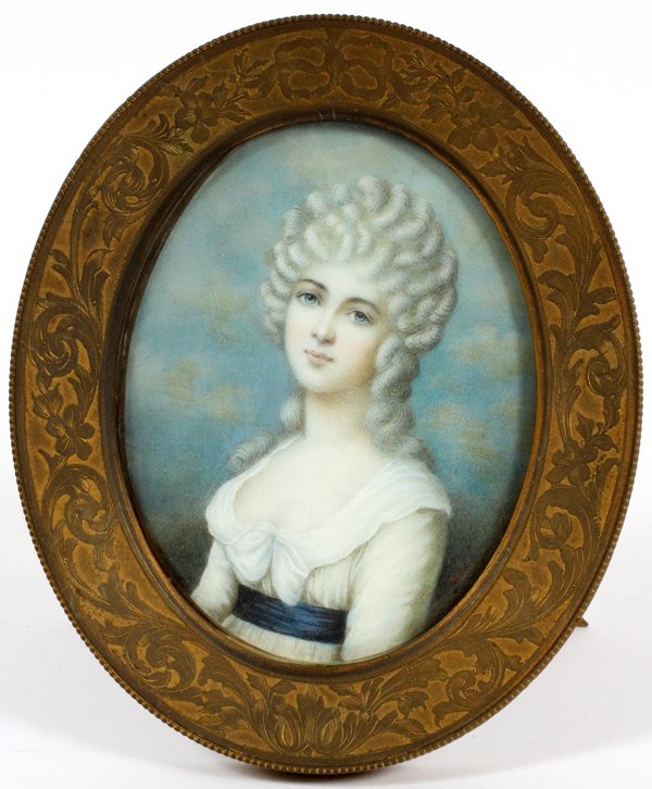 BRASS EASEL FRAME W/ HAND PAINTED PORTRAIT (1 of 4)