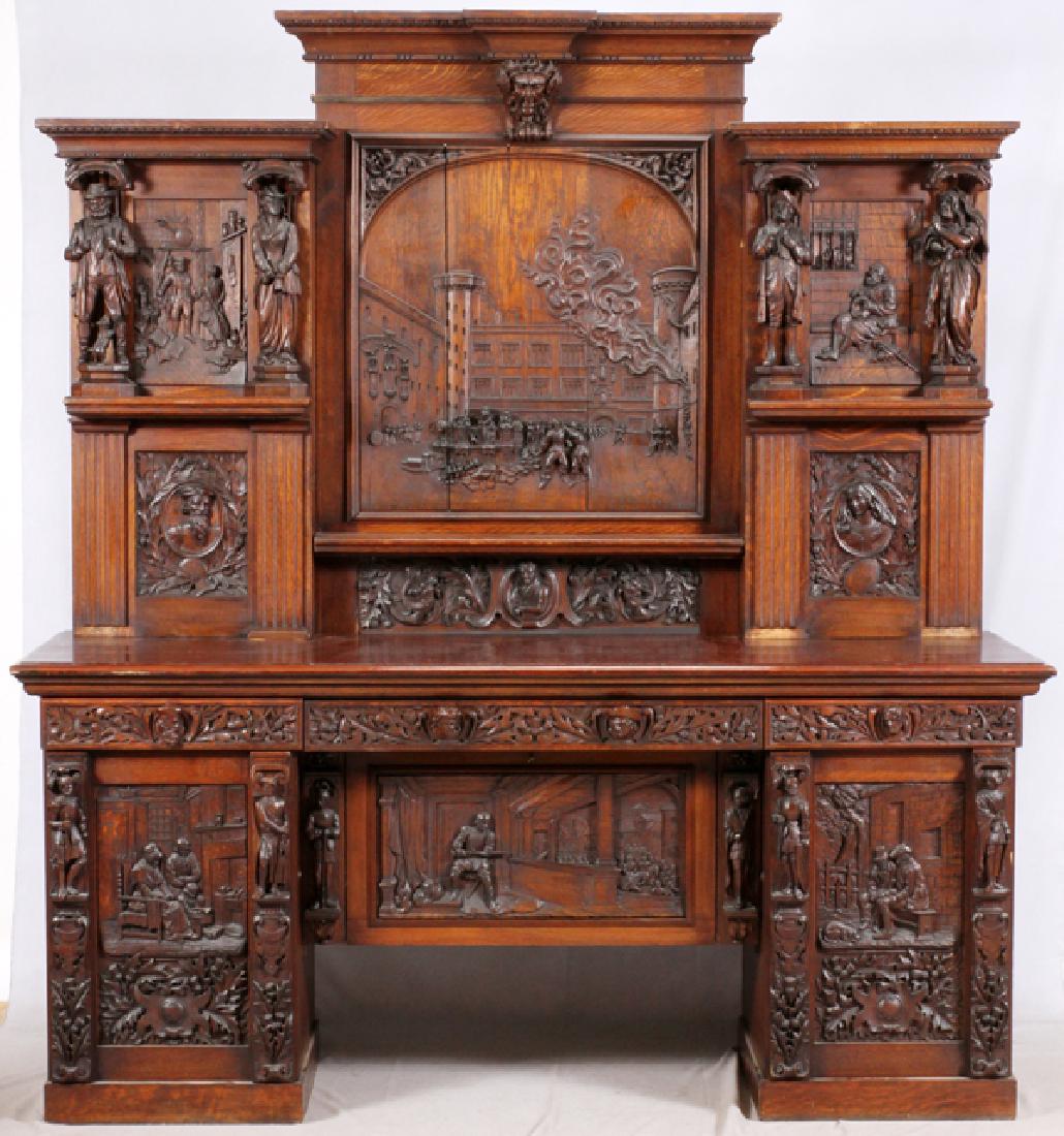 BELGIAN CARVED OAK BUFFET 19TH C (1 of 9)