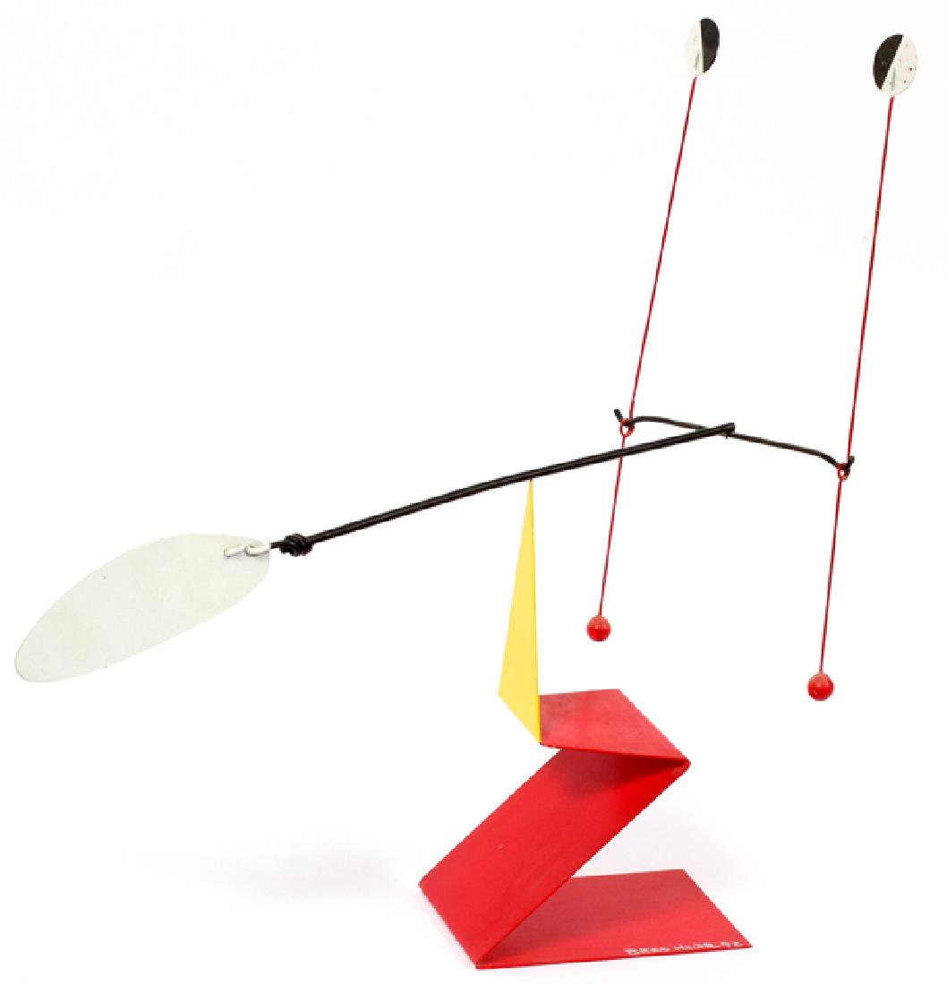 BRAD HOWE STAINLESS STEEL & URETHANE MOBILE 1992: BRAD HOWE (AMERICAN 1929-), STAINLESS STEEL & URETHANE MOBILE, 1992, H 20", W 14", "GEOMETRIC MOBILE":