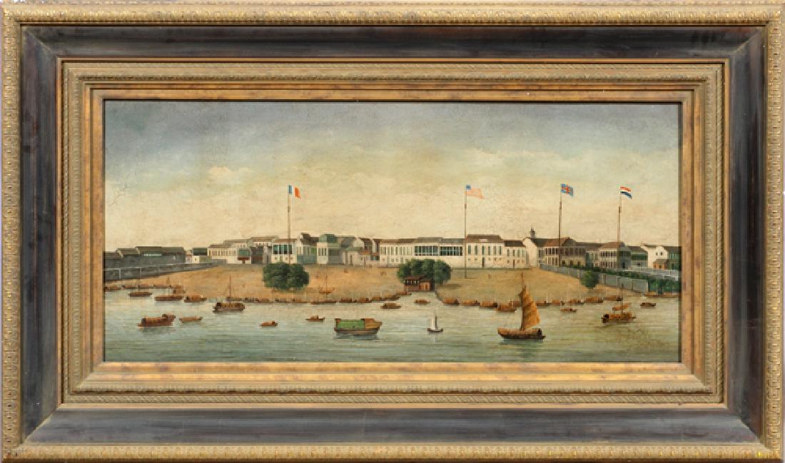 CHINA TRADE SCENE OIL ON CANVAS PORT OF GUANGZHOU (1 of 3)