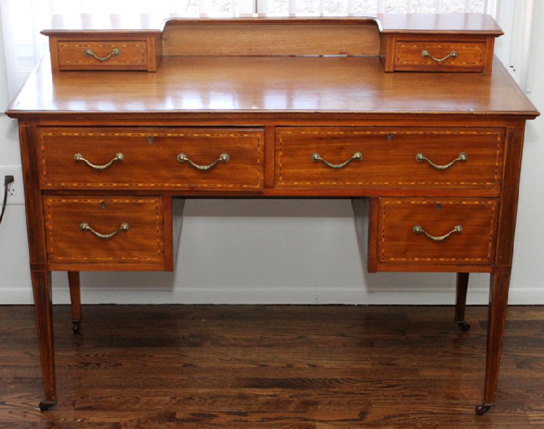HEPPLEWHITE STYLE MAHOGANY & SATINWOOD INLAY DESK (1 of 3)