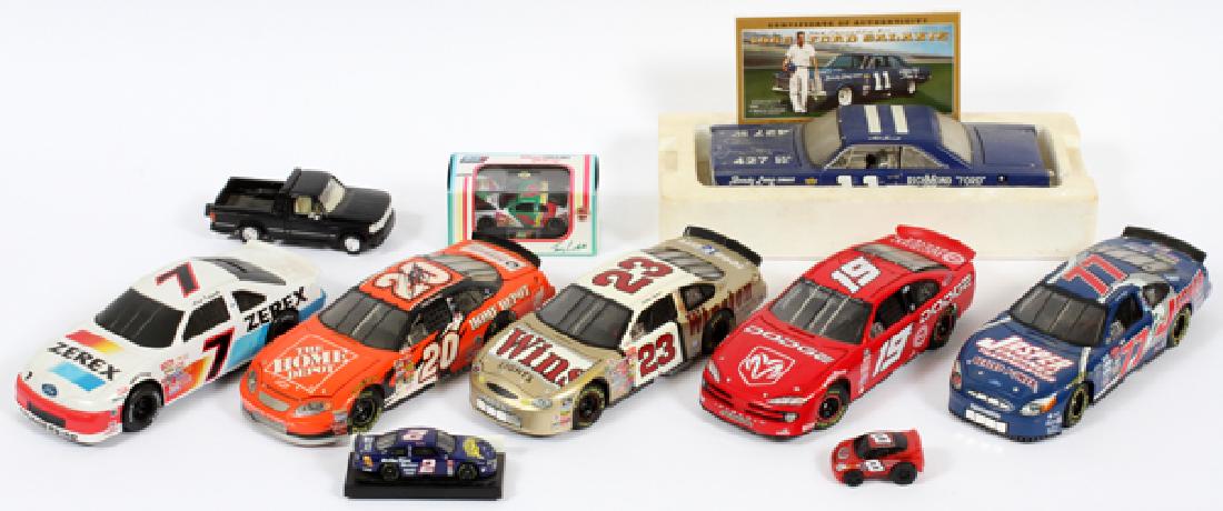 'ACTION' 'HOT WHEELS' 'REVELL' METAL CAR BANKS: 'ACTION', 'HOT WHEELS', 'REVELL', 1/24, 1/42, 1/64 SCALE, METAL DIE CAST, NASCAR, CAR BANKS, ETC, 20TH & 21ST C, 10 PCS. INCLUDES: THREE 'ACTION' NASCAR, CAR BANKS INCLUDING ONE JIMMY SPENCER, #23, 'W