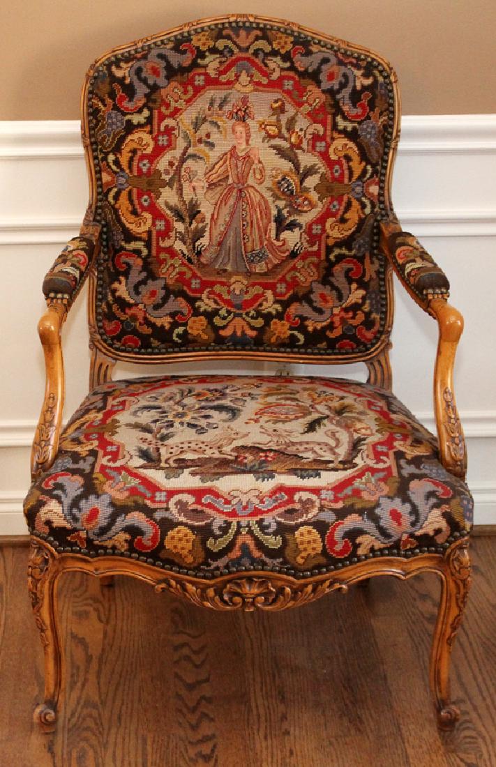 LOUIS XV-STYLE WALNUT & NEEDLEPOINTE CHAIR (1 of 3)