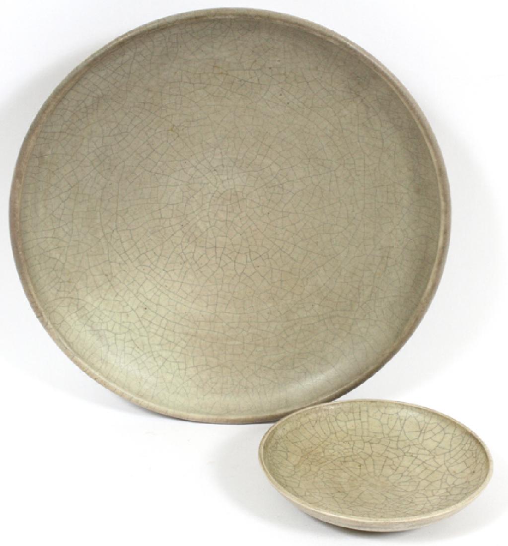 OAK PACKARD CRACKLE GLAZE POTTERY PLATES, TWO (1 of 3)