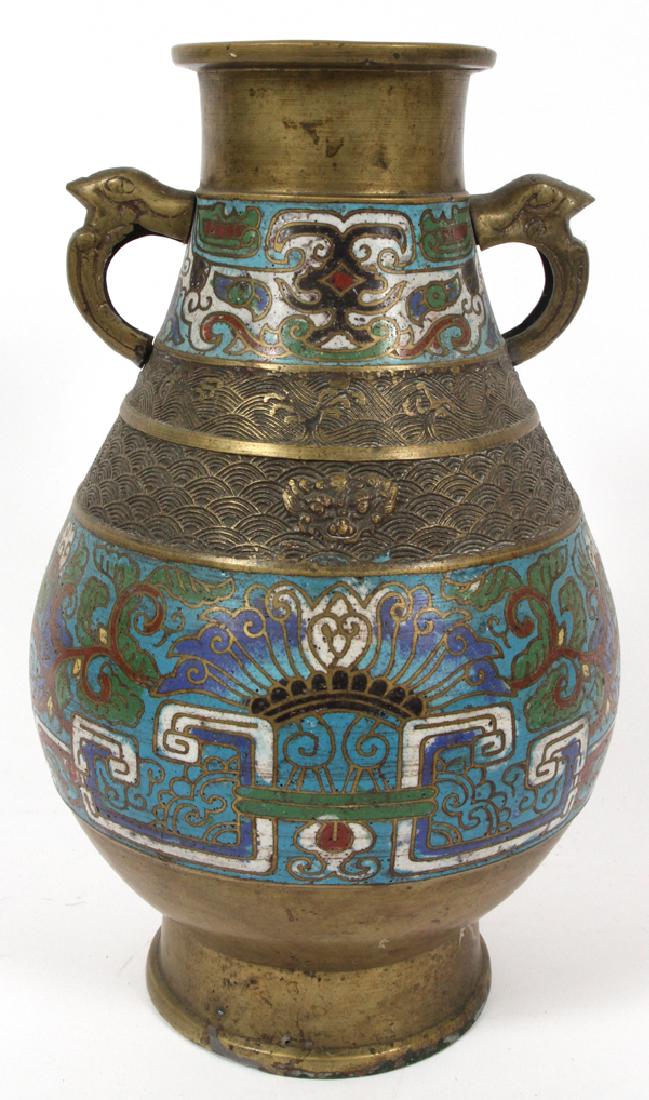 JAPANESE BRONZE CHAMPLEVE VASE, 19TH.C. (1 of 3)