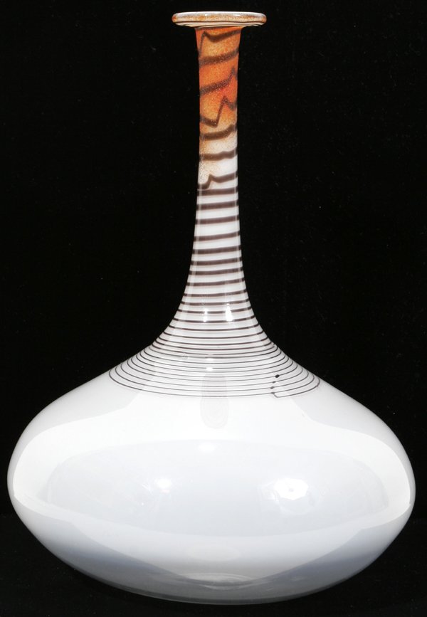 SWEDEN KOSTA BODA VASE, SIGNED VALLIEN: SWEDEN KOSTA BODA VASE, SIGNED VALLIEN (SWEDEN B.1936), FROSTED ACID FINISH, H 11", DIA 8":#40132 signed by artist Bertil Vallien of Sweden and Kosta Boda.