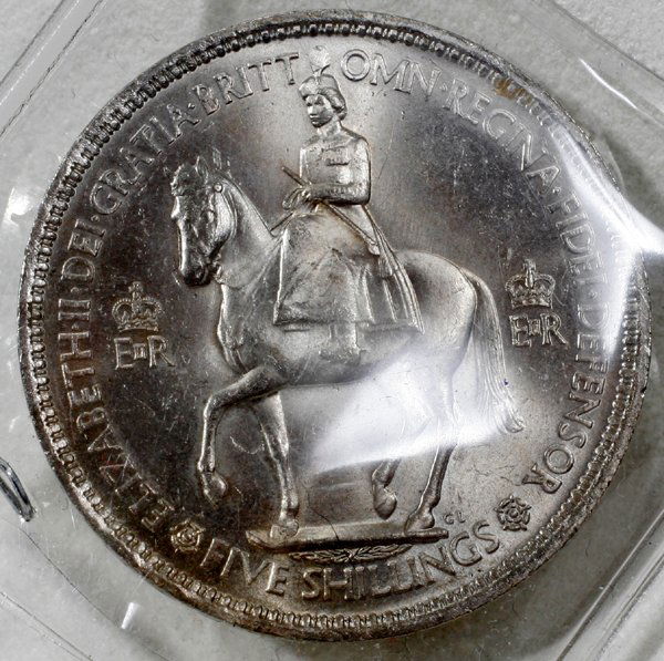030163 BRITISH FIVE SHILLINGS COIN 1953 ELIZABETH 030163 BRITISH FIVE SHILLINGS COIN 1953 ELIZABETH