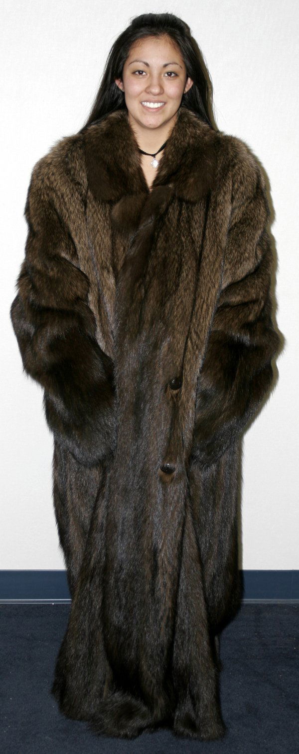 031628 FISHER FUR COAT 55" LONG, LARGE SIZE
