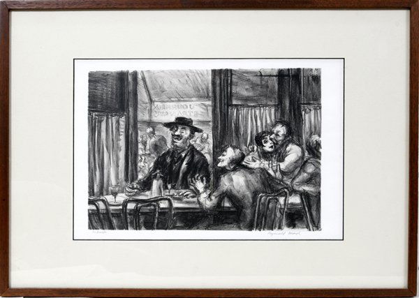REGINALD MARSH LITHO, "CAFÉ DU DOME": REGINALD MARSH (US 1898-1954), LITHO IN BLACK & WHITE, 1928, 8 1/2" X 12 1/8" IMAGE, "CAFÉ DU DOME":Pencil signed, also stone signed and dated (upper right); edition of 30 proofs; 9 1/2" x 14" sight