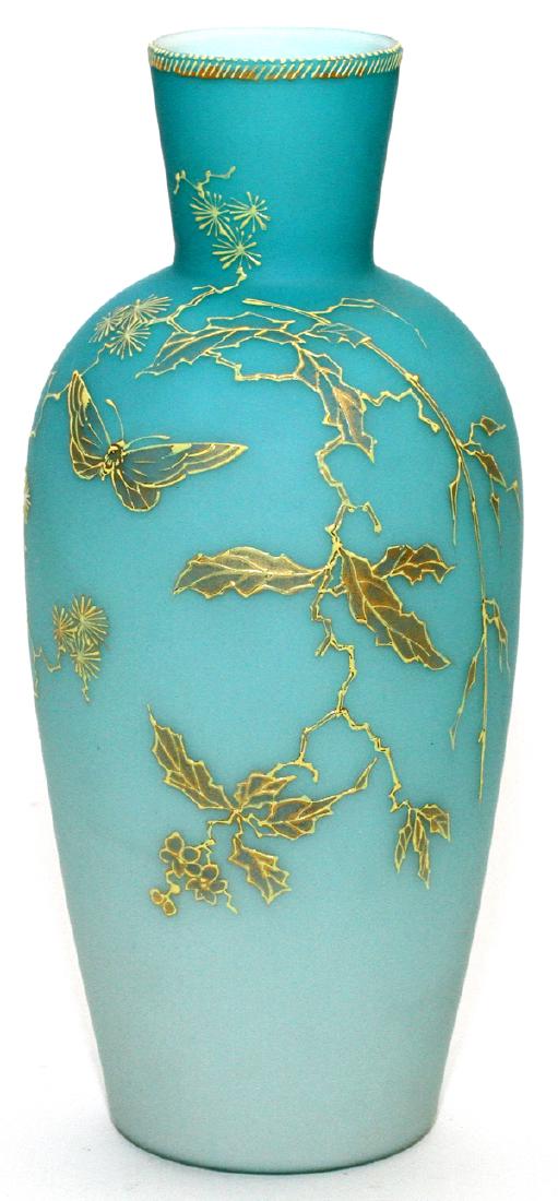 POSS. WEBB ENAMELED CASED SATIN GLASS VASE (1 of 3)