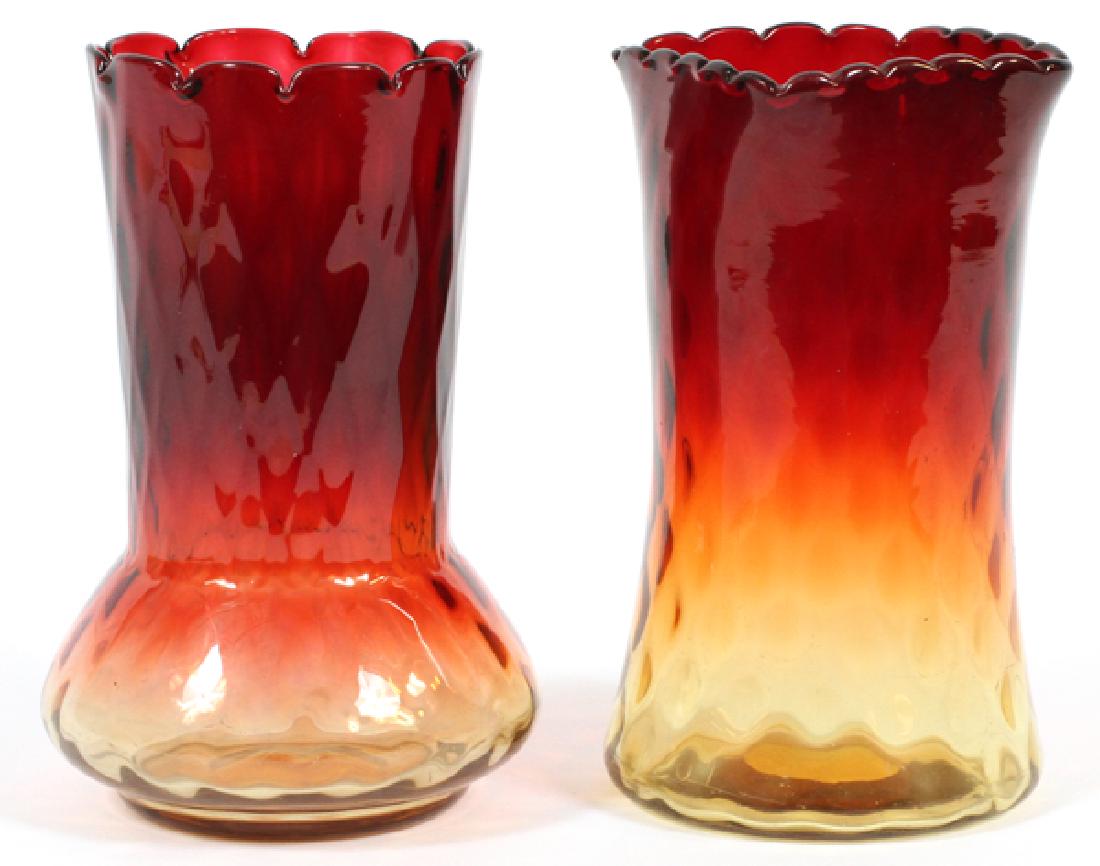 AMERICAN AMBERINA MOUTH BLOWN GLASS VASES, C. 1870 (1 of 2)