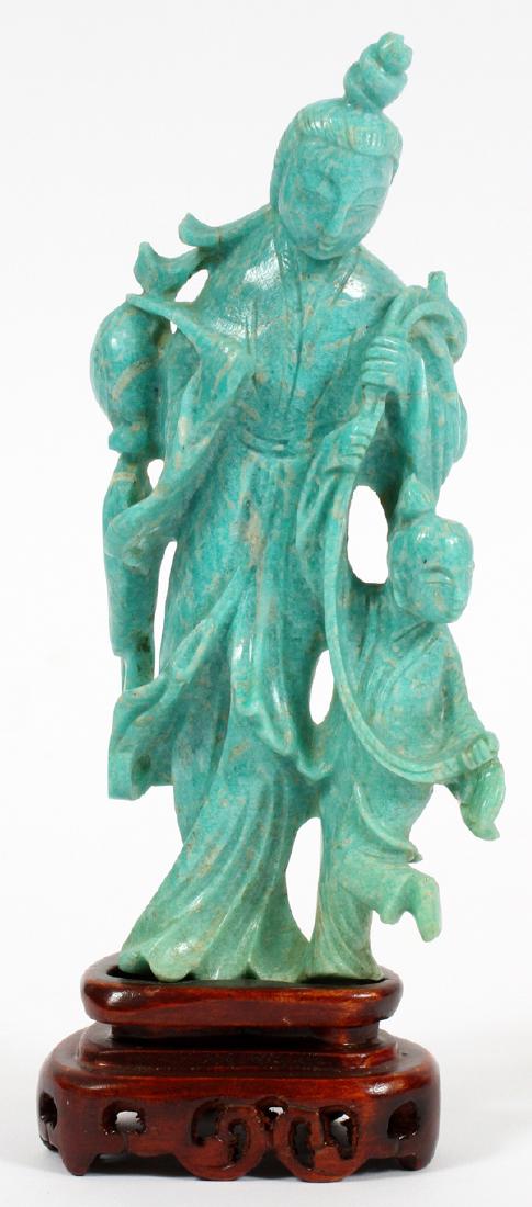 CHINESE AMAZONITE FEMALE FIGURE, H 6 3/4'', L 3'' (1 of 2)