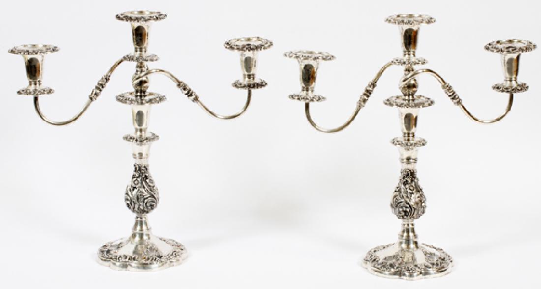 SILVER PLATE CANDELABRA, PAIR, H 16", W 16" (1 of 3)