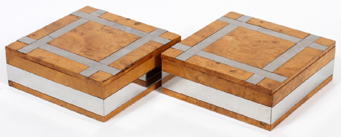 BURL WOOD & MIRRORED BOX, PAIR (1 of 2)
