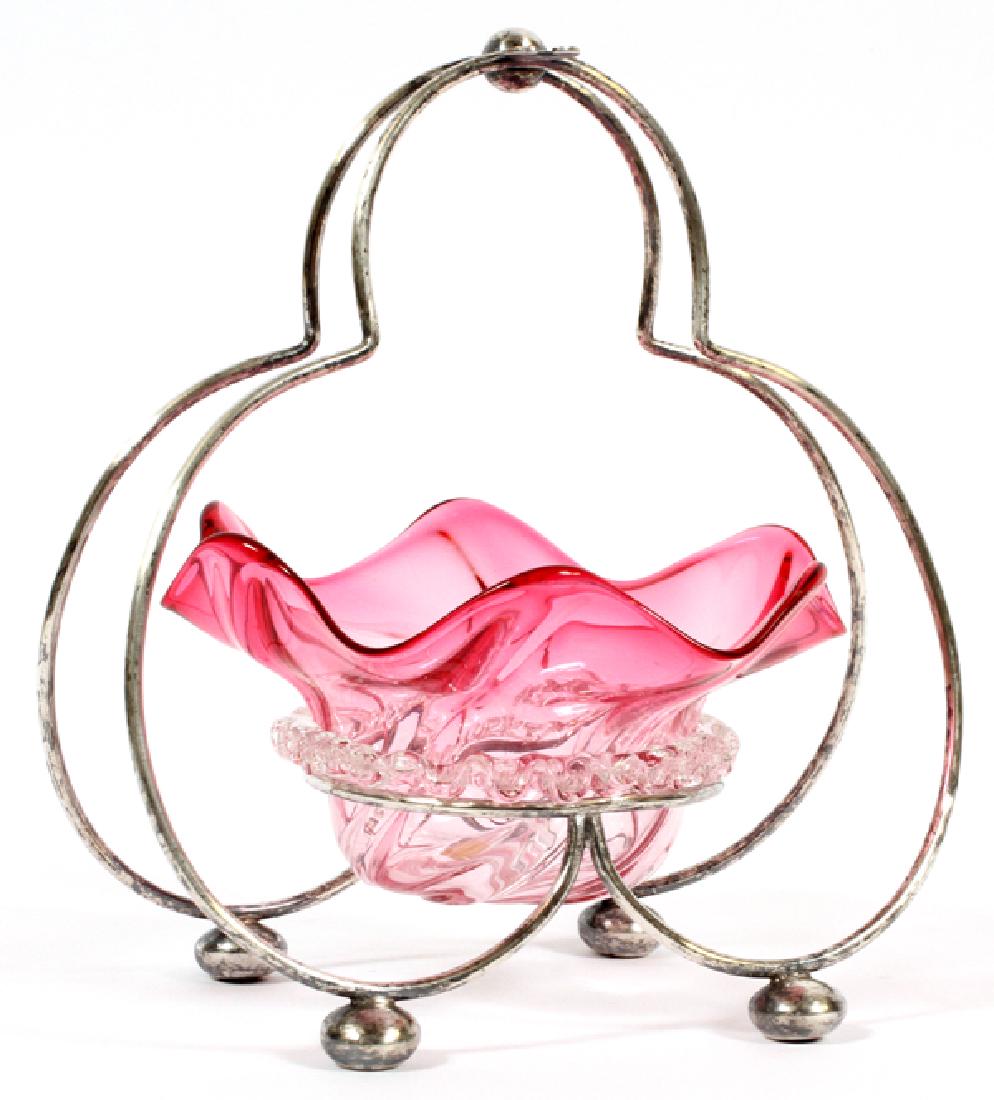 VICTORIAN CRANBERRY ART GLASS CONDIMENT DISH (1 of 3)