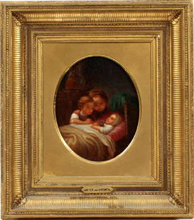 AFTER JOHANN GEORG MEYER VON BREMEN OIL ON CANVAS: STYLED AFTER JOHANN GEORG MEYER VON BREMEN, OIL ON CANVAS, H 9", W 7" "THE YOUNGER BROTHER" CANVAS SIZE: H 9", W 7". FRAMED SIZE: H 17", W 15".