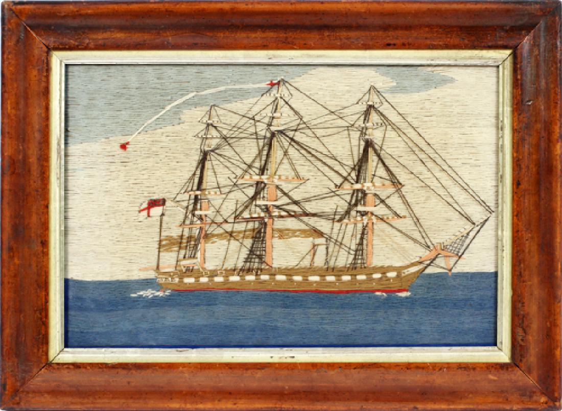 BRITISH NEEDLEWORK PICTURE OF A SCHOONER (1 of 2)