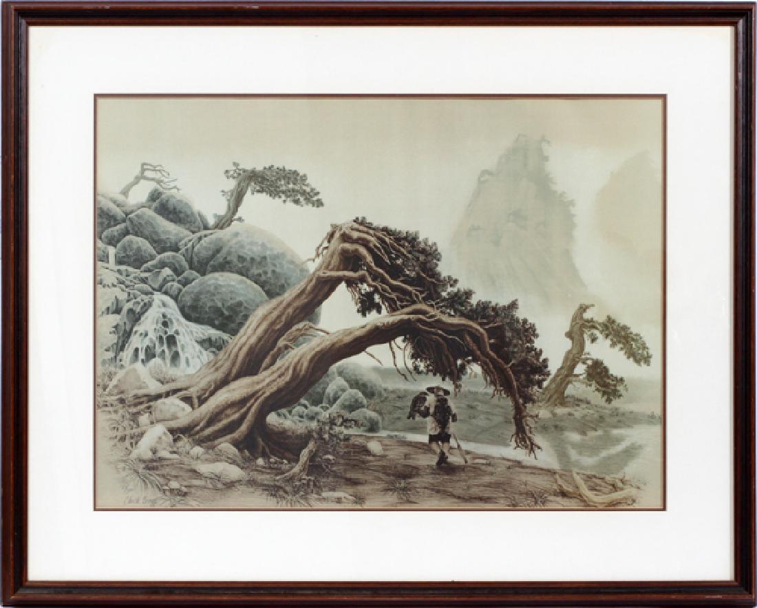 CHICK BRAGG LITHOGRAPH ORIENTAL MAN WITH HAWK (1 of 2)