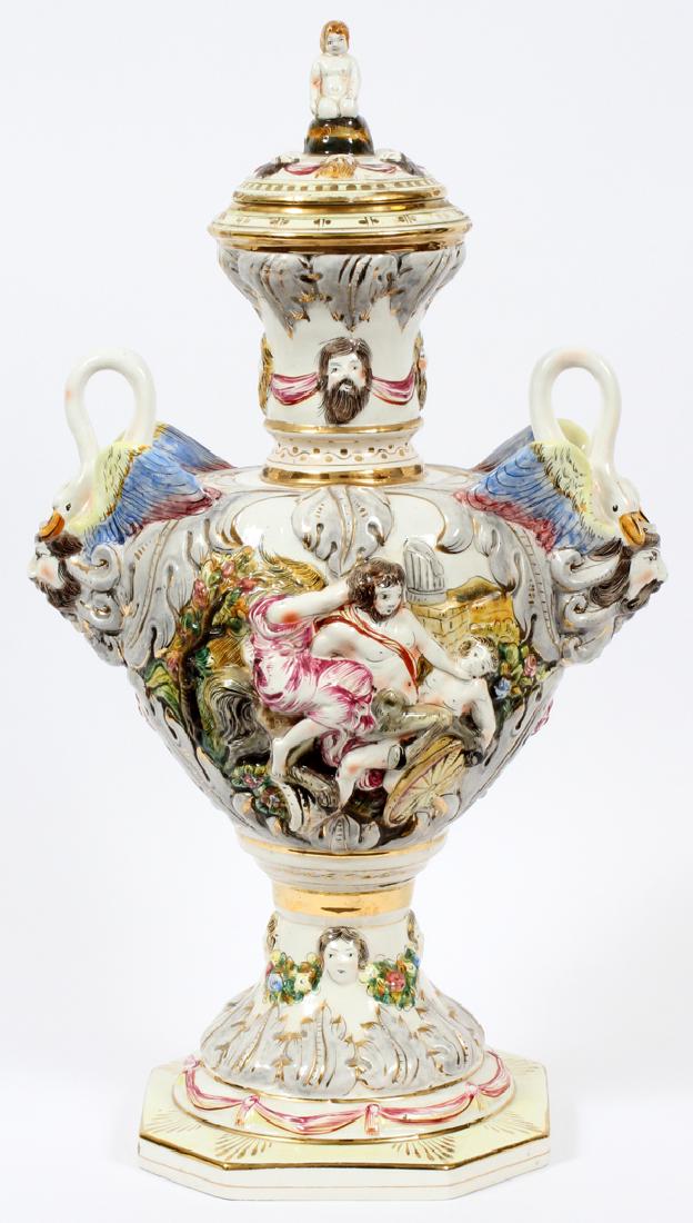 CAPODIMONTE PORCELAIN COVERED URN, H 24.5" (1 of 4)
