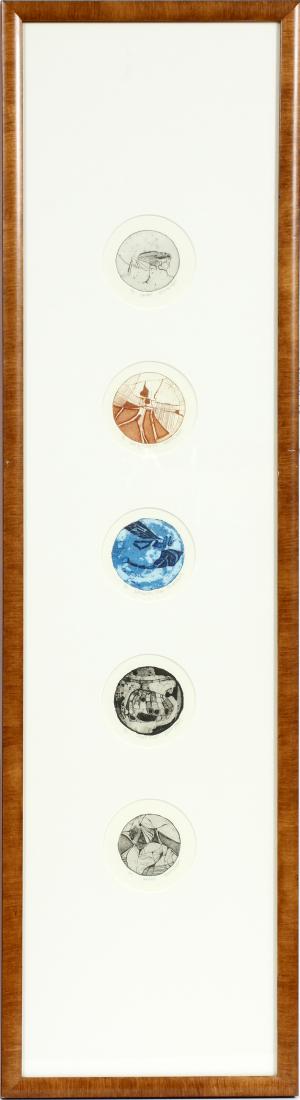 EDWINA BUSCH DRAWINGS, H 41'', W 11'': EDWINA BUSCH DRAWINGS, H 41'', W 11''A SET OF EDWINA BUSCH DRAWINGS, ALL FRAMED AND MATTED, HAVING A CIRCULAR FORMAT. H 41'', W 11''.