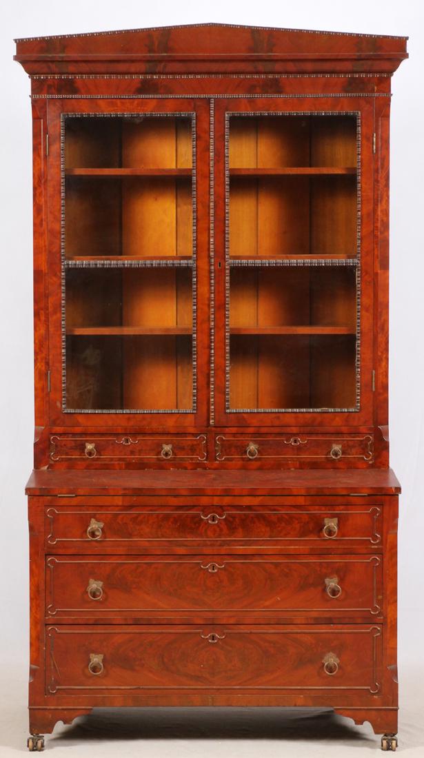 AMERICAN EMPIRE BURL MAHOGANY SECRETARY DESK