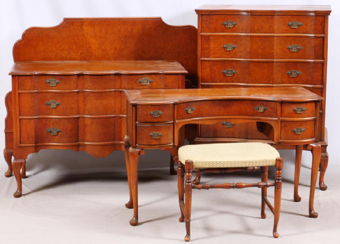 QUEEN ANNE STYLE MAHOGANY BEDROOM SET, 6 PCS.