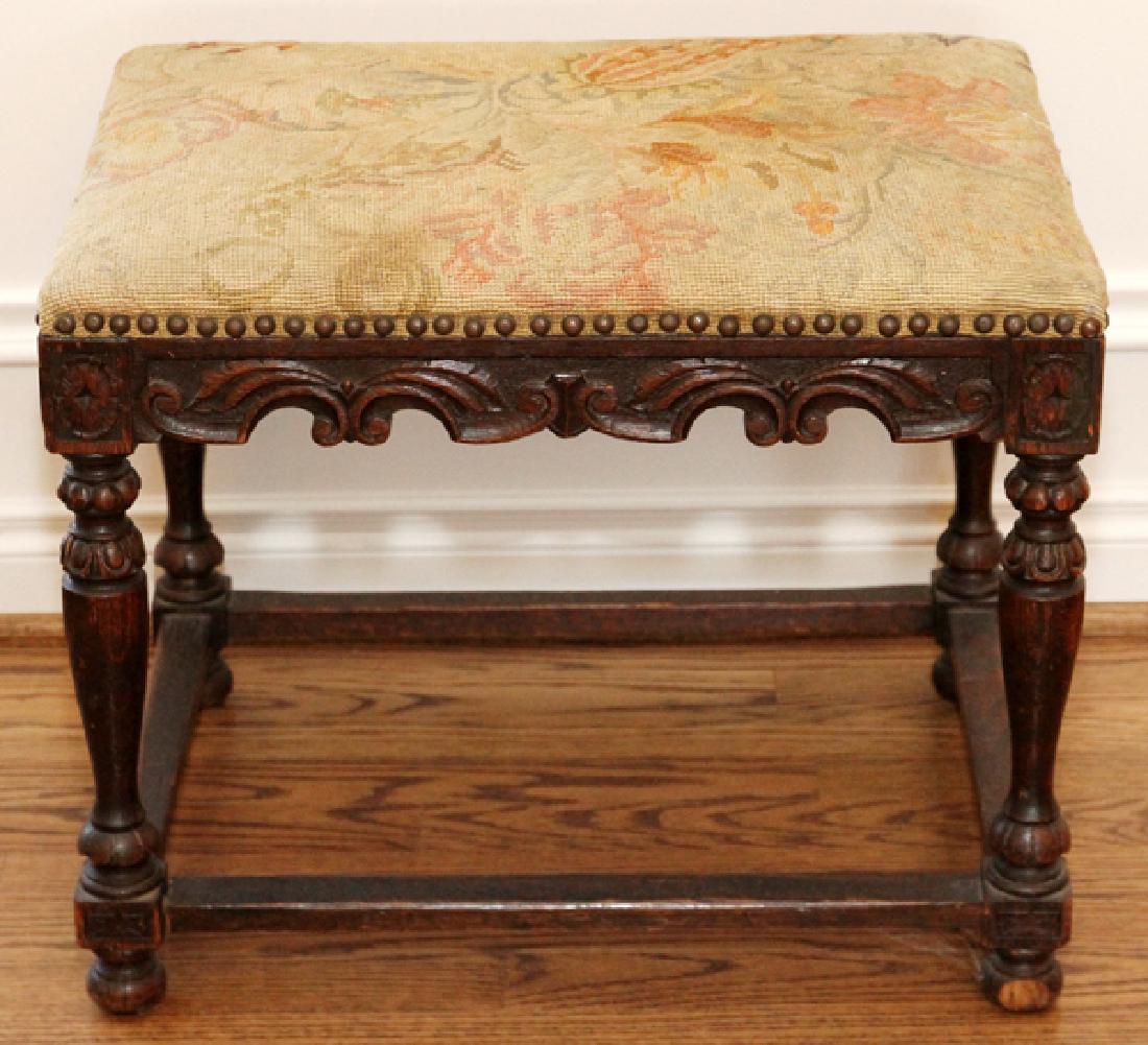 ENGLISH CARVED OAK BENCH, 19TH.C. (1 of 2)