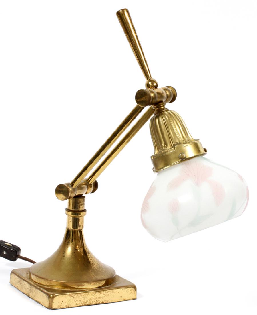 BRASS AND ETCHED SHADE LAMP, H 13", W 11" (1 of 3)