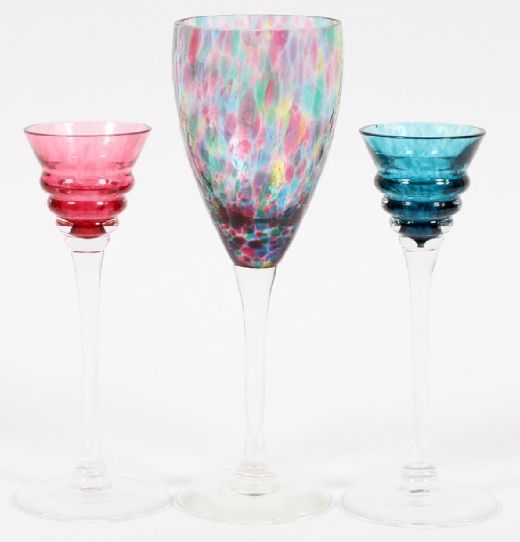 SIGNED ART GLASS GOBLET AND CORDIALS, LATE 20TH C. (1 of 3)