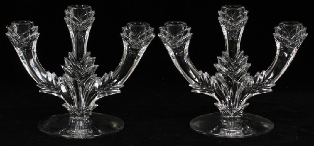 MOLDED GLASS THREE LIGHT CANDELABRA, PAIR (1 of 2)