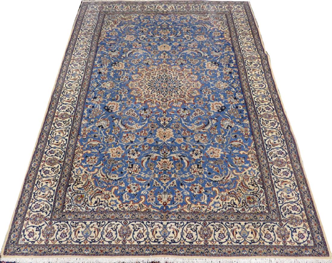 PERSIAN NAIN WOOL AND SILK RUG, W 6' 6", L 9' (1 of 5)