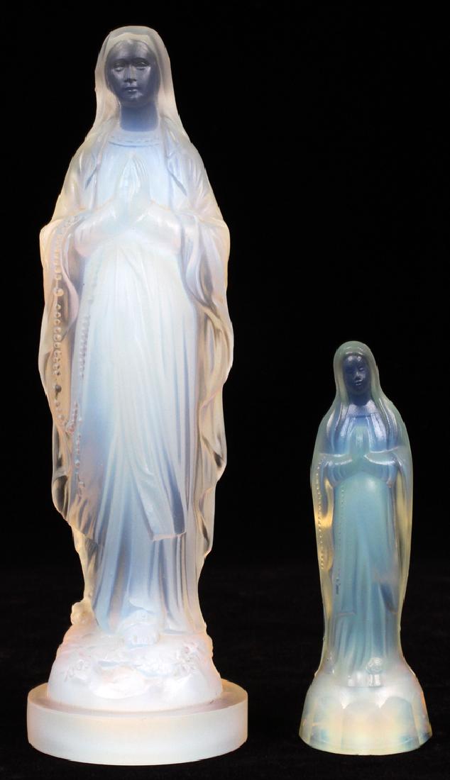 ETLING & SABINO GLASS FIGURES, TWO VIRGIN MARY: ETLING & SABINO GLASS FIGURES, TWO, H 4.75" & 8.5", VIRGIN MARY :Etling and Sabino opalescent glass figures of the Blessed Virgin Mary.