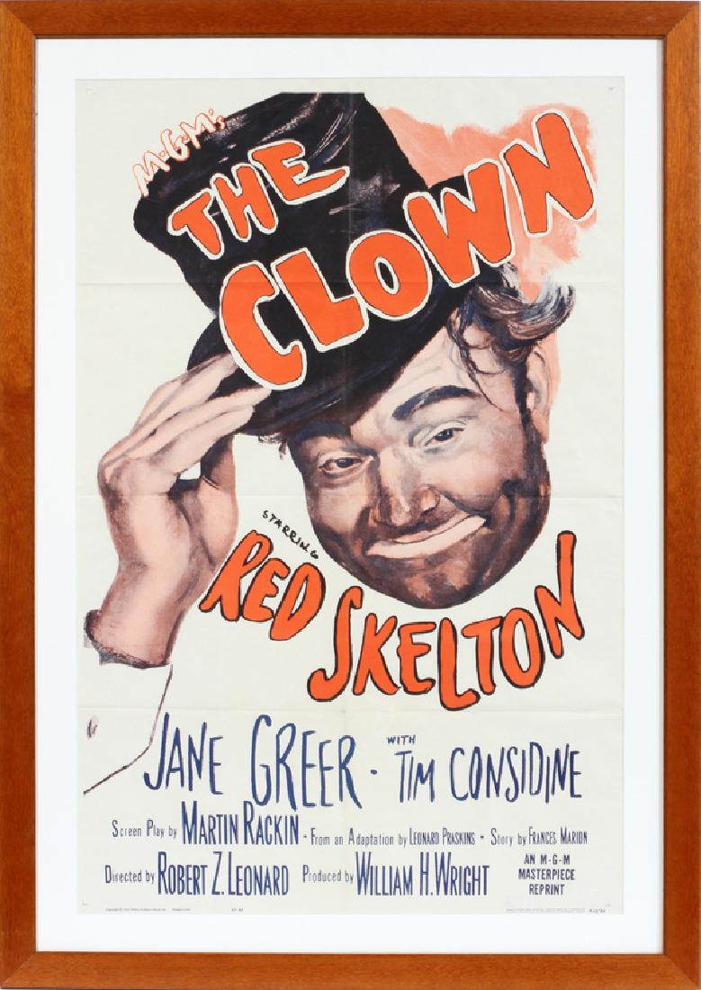 "THE CLOWN" MOVIE POSTER, C. 1953, H 40'', W 26'': "THE CLOWN" MOVIE POSTER, C. 1953, H 40'', W 26'' :"THE CLOWN" MOVIE POSTER, FEATURING RED SKELTON, JANE GREER, AND TIM CONSIDINE. FRAMED AND MATTED.