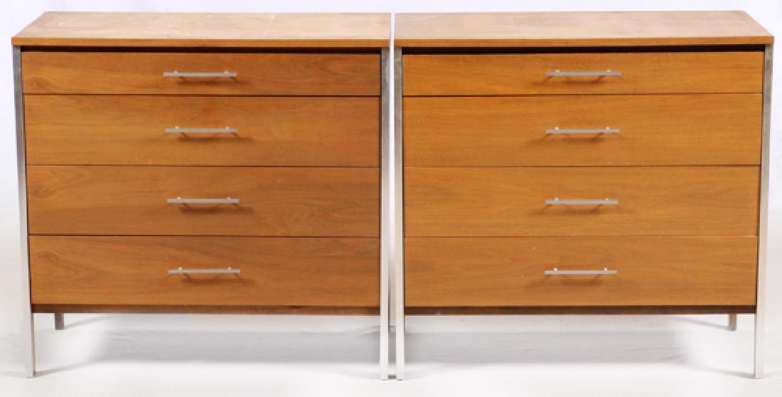 PAUL MCCOBB FOR CALVIN FURNITURE CO. DRESSERS: PAUL MCCOBB FOR CALVIN FURNITURE CO., MID CENTURY MODERN, WALNUT AND CHROME, DRESSERS, C1960, PAIR, H 34", W 36", D 18":A pair of mid century modern dressers designed by Paul McCobb for Calvin Furnitu