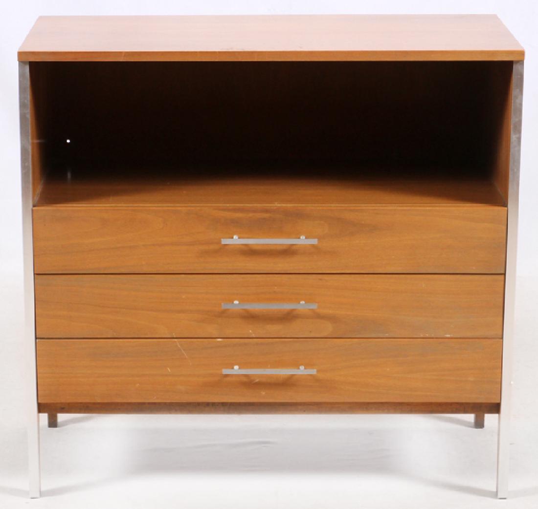 PAUL MCCOBB FOR CALVIN FURNITURE CHEST OF DRAWERS: PAUL MCCOBB FOR CALVIN FURNITURE MID CENTURY MODERN WALNUT AND CHROME CHEST OF DRAWERS, H 34", W 36", D 18":Mid century modern chest of drawers by Paul McCobb for Calvin Furniture. Having a storage co