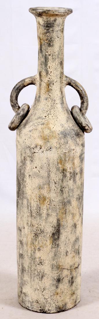 BRASS & PLASTER DOUBLE-HANDLED HALL VASE: BRASS & PLASTER DOUBLE-HANDLED HALL VASE, H 51'', W 14'':A DOUBLE HANDLED HALL VASE, HAVING A METAL BASE WITH PLASTER OVERLAY. H 51 1/2'', W 14''