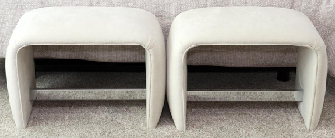 CONTEMPORARY UPHOLSTERED AND CHROME OTTOMANS, PAIR (1 of 2)
