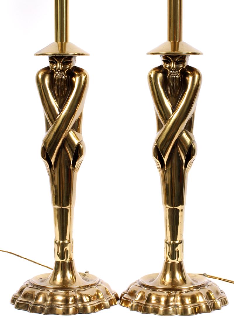 REMBRANDT MODERNE CHINAMAN TABLE LAMPS: REMBRANDT MODERNE CHINAMAN TABLE LAMPS, PAIR, H 31":Rembrandt label. Brass.
