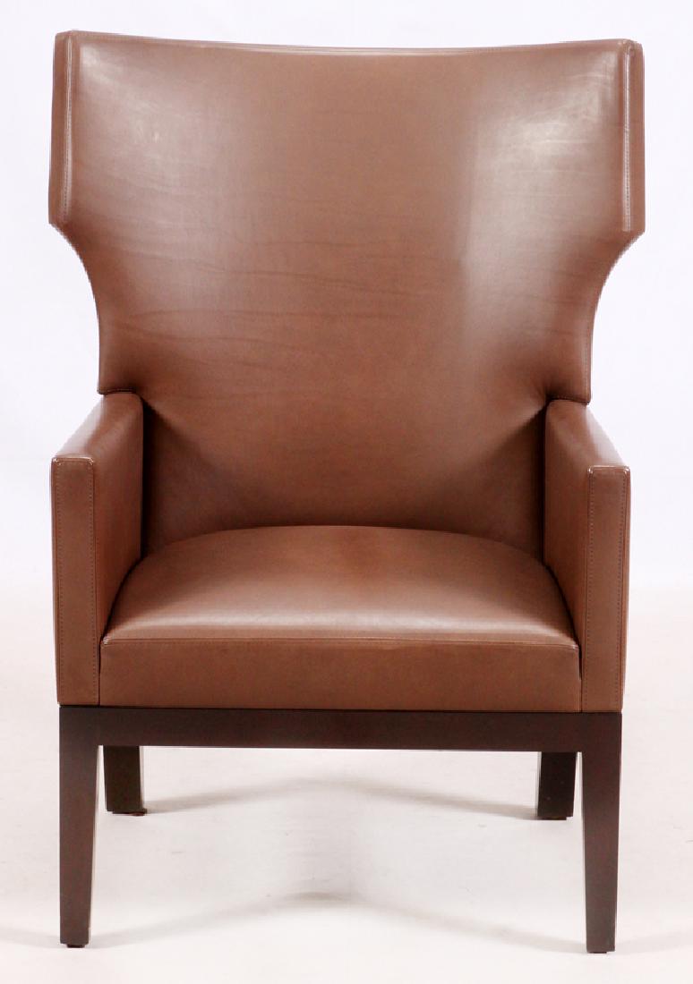 CONTEMPORARY BROWN LEATHER WINGBACK CHAIR (1 of 2)
