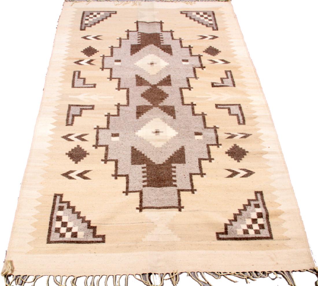 PERUVIAN WOVEN RUG TAN AND GRAY, W 4'10" L 7'4" (1 of 2)