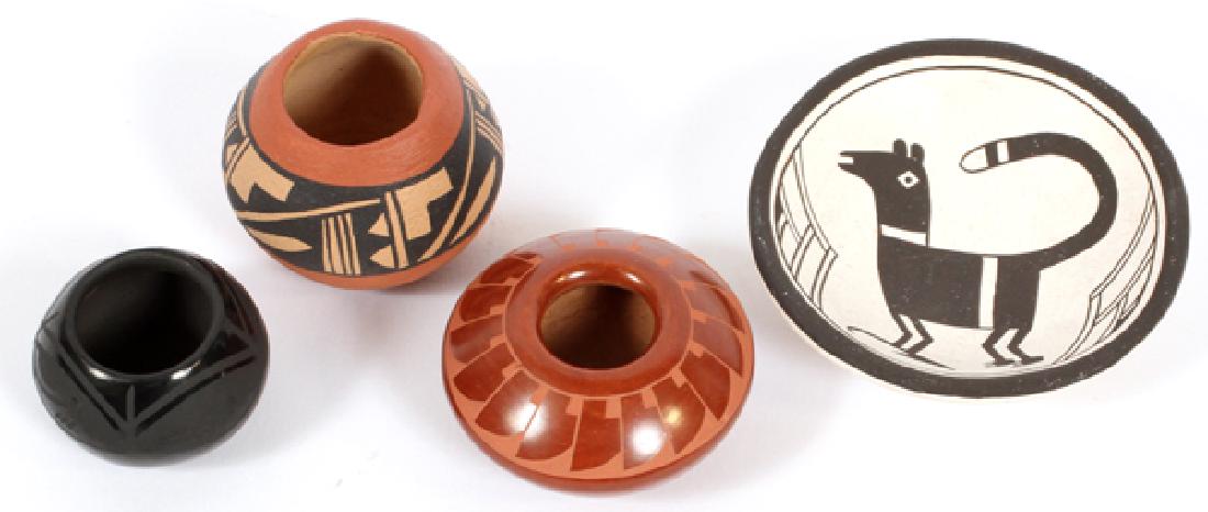 SANTA CLARA PUEBLO SIGNED MINIATURE POTS, 4 PCS. (1 of 2)