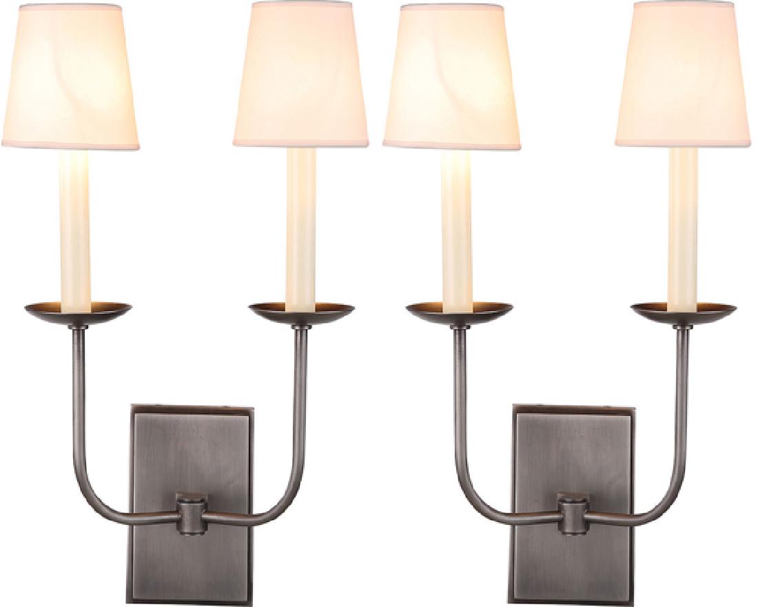 TWO-LIGHT BRUSHED METAL WALL SCONCES, PAIR (1 of 1)
