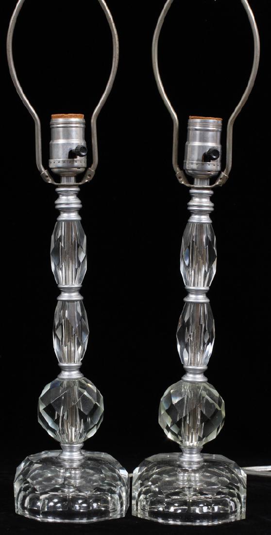 SINGLE-LIGHT BOUDOIR GLASS LAMPS, PAIR, H 22.5" (1 of 2)