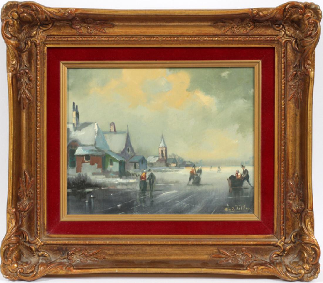 D. VAN DER VELDEN OIL ON PANEL DUTCH WINTER SCENE (1 of 3)