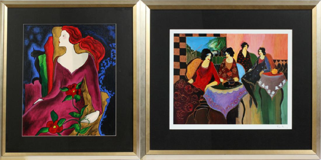 ITZCHAK TARKAY & LINDA LE KINFF, SIGNED SERIGRAPHS: ITZCHAK TARKAY & LINDA LE KINFF, SIGNED SERIGRAPHS, LATE 20TH C., 2 PCS., H 18" - 26", W 21" - 22" :Comprising: one Itzchak Tarkay (Israeli American, 1935-2012) signed serigraph, depicting four women 